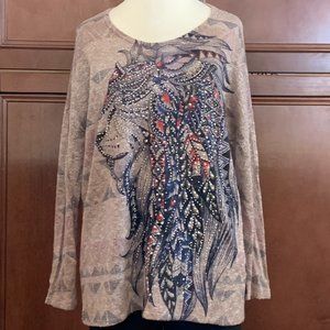 Vocal Studded Brown Lion Sweater